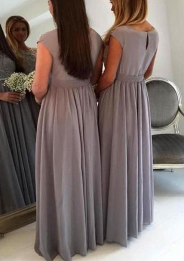 Floor-Length Chiffon Bridesmaid Dress, A-Line/Princess Cut, Bateau Neck, With Appliqued BM bride