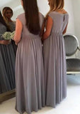 Floor-Length Chiffon Bridesmaid Dress, A-Line/Princess Cut, Bateau Neck, With Appliqued BM bride