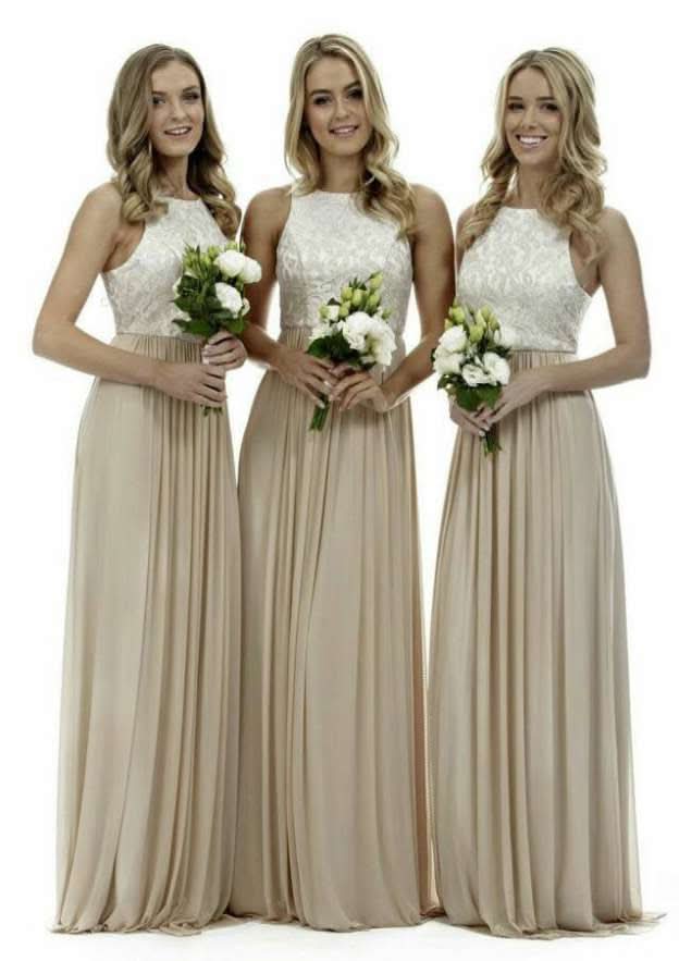 Chiffon Floor-Length Bridesmaid Dress, A-Line/Princess Cut, Bateau Neck, With Lace BM bride