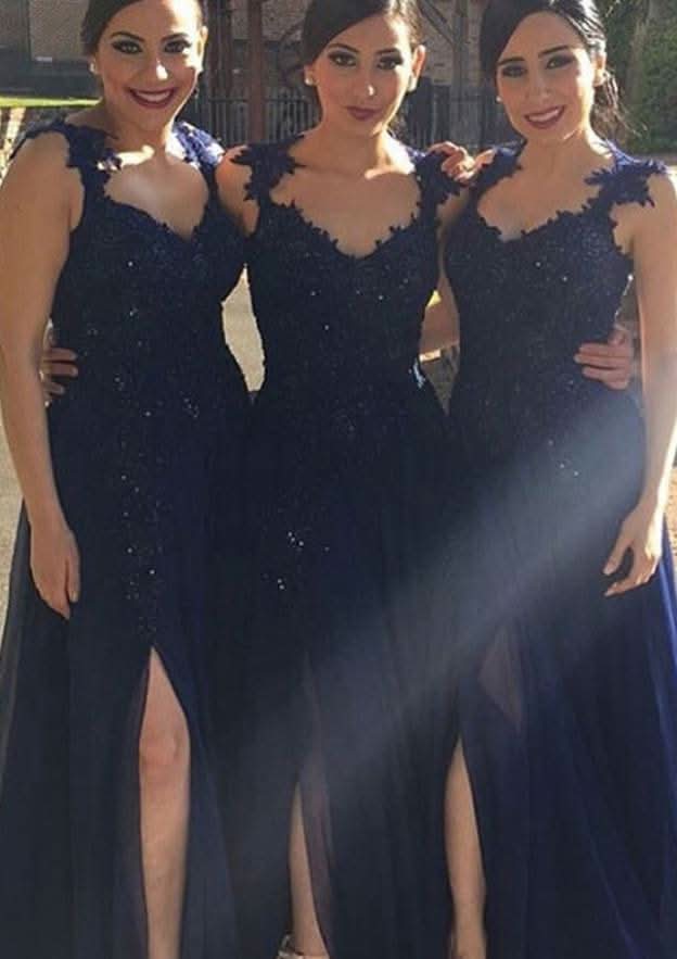 V-Neck Sweep Train Chiffon Bridesmaid Dress, A-Line/Princess Style, With Crystal Detailing BM bride