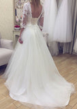 Appliqued A-Line/Princess with Bateau Neckline and Half Sleeves, Featuring a Court Train in Tulle BM bride