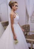 Beautiful Ball Gown: V-Neck Sleeveless Long Floor-Length Tulle with Applique Details BM bride