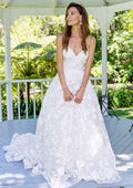 Lace A-Line/Princess Sweetheart Sleeveless Wedding Dress with Court Train BM bride