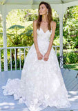 Lace A-Line/Princess Sweetheart Sleeveless Wedding Dress with Court Train BM bride