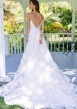 Lace A-Line/Princess Sweetheart Sleeveless Wedding Dress with Court Train BM bride