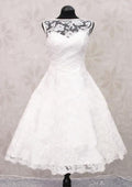 Lace A-Line/Princess Bateau Wedding Dress with Sleeveless Design and Knee-Length Skirt BM bride