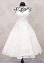 Lace A-Line/Princess Bateau Wedding Dress with Sleeveless Design and Knee-Length Skirt BM bride