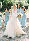 Chiffon A-Line/Princess V-Neck Sleeveless Wedding Dress with Sweep Train BM bride