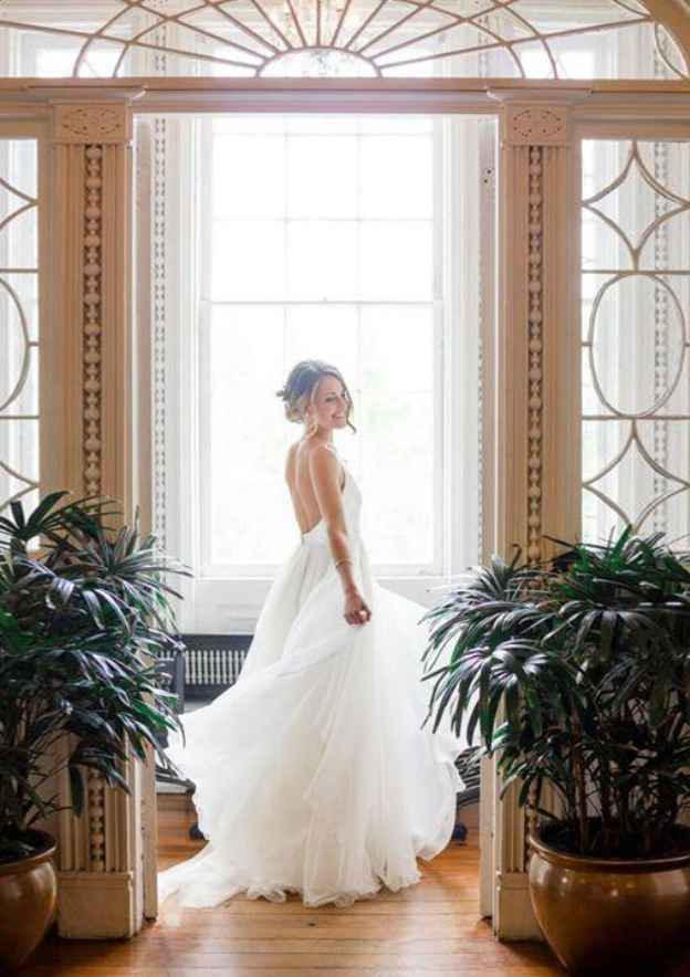 Chiffon A-Line/Princess V-Neck Sleeveless Wedding Dress with Sweep Train BM bride
