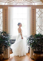 Chiffon A-Line/Princess V-Neck Sleeveless Wedding Dress with Sweep Train BM bride
