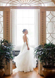 Chiffon A-Line/Princess V-Neck Sleeveless Wedding Dress with Sweep Train BM bride