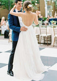 Chiffon A-Line/Princess V-Neck Sleeveless Wedding Dress with Sweep Train BM bride