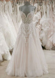 Appliqued A-Line/Princess Sweetheart Sleeveless Wedding Dress with Sweep Train in Tulle BM bride
