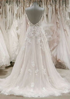 Appliqued A-Line/Princess Sweetheart Sleeveless Wedding Dress with Sweep Train in Tulle BM bride