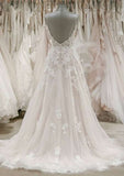 Appliqued A-Line/Princess Sweetheart Sleeveless Wedding Dress with Sweep Train in Tulle BM bride
