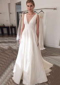 Lace A-Line/Princess Bateau Wedding Dress with Sleeveless Design and Sweep Train BM bride