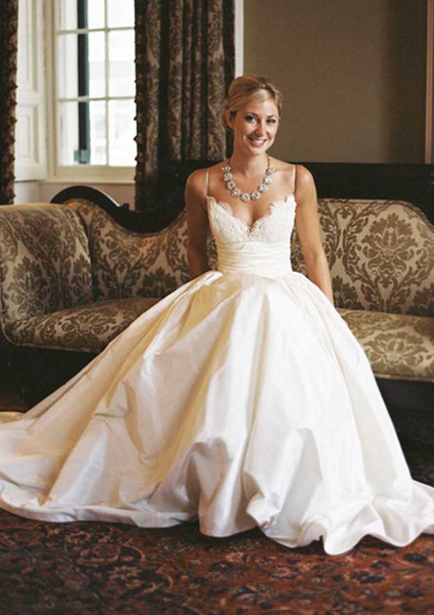 Lace Ball Gown with Scalloped Neckline, Sleeveless Design, and Court Train in Taffeta BM bride