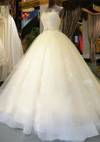 Waistband Appliqued Ball Gown with Bateau Neckline and Sleeveless Design, Long Floor-Length Tulle BM bride