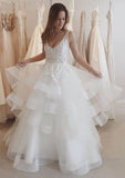 Lace Ruffles A-Line/Princess Wedding Dress with Scoop Neckline and Sleeveless Design, Long Floor-Length Tulle BM bride