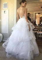 Lace Ruffles A-Line/Princess Wedding Dress with Scoop Neckline and Sleeveless Design, Long Floor-Length Tulle BM bride