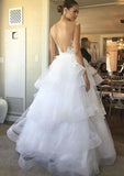 Lace Ruffles A-Line/Princess Wedding Dress with Scoop Neckline and Sleeveless Design, Long Floor-Length Tulle BM bride