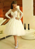 Sophisticated Ball Gown: Scalloped Neck Full Long Sleeve Knee-Length Lace with Applique Details BM bride