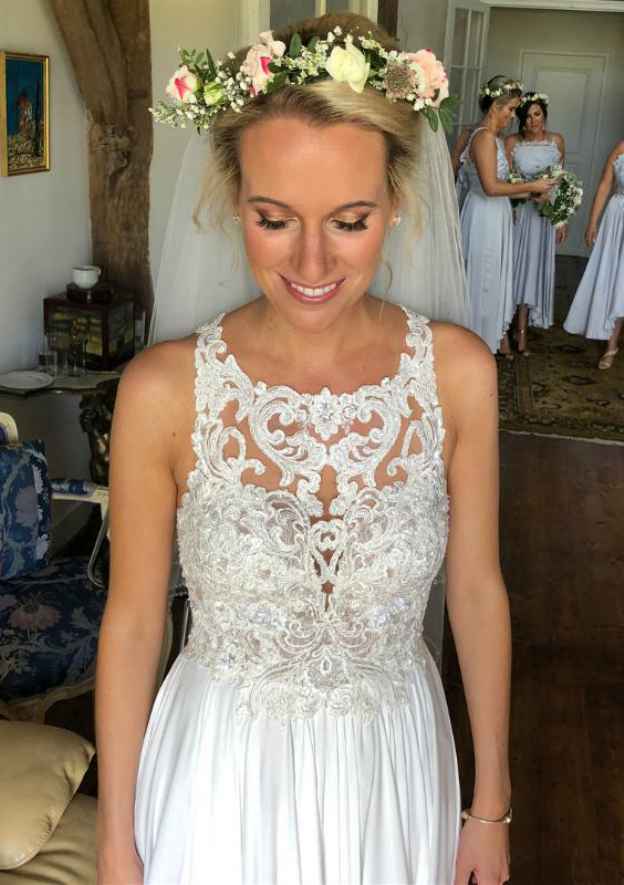 Appliqued A-Line/Princess Scoop Neck Sleeveless Wedding Dress with Long Floor-Length Chiffon BM bride