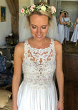 Appliqued A-Line/Princess Scoop Neck Sleeveless Wedding Dress with Long Floor-Length Chiffon BM bride