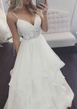 Lace Ruffles A-Line/Princess V-Neck Sleeveless Wedding Dress with Long Floor-Length Tulle BM bride