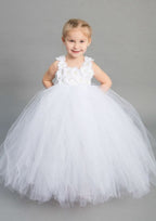 Elegant Sleeveless Square Neckline Tulle A-line Flower Girl Dress with Appliqued (Floor-Length) BM bride