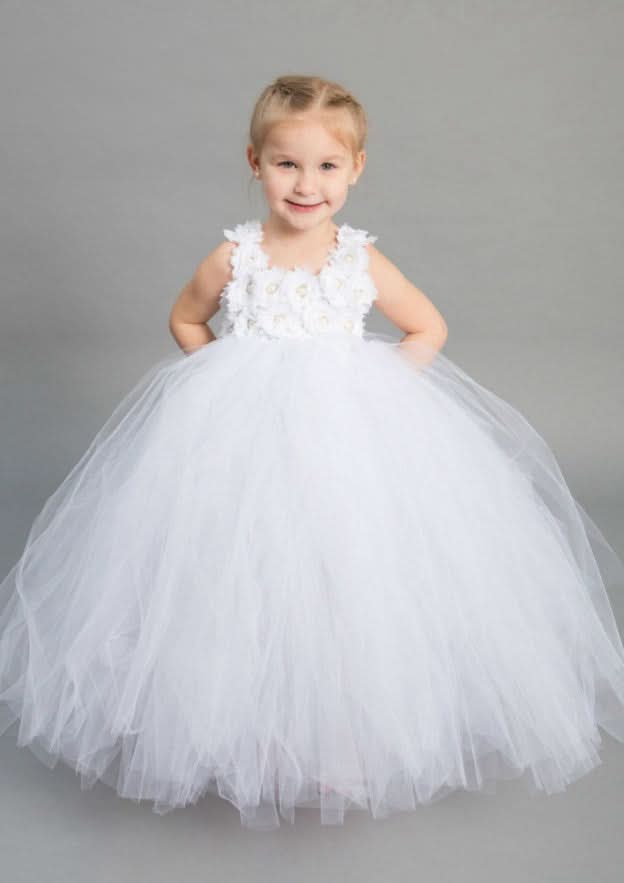Elegant Sleeveless Square Neckline Tulle A-line Flower Girl Dress with Appliqued (Floor-Length) BM bride