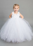 Elegant Sleeveless Square Neckline Tulle A-line Flower Girl Dress with Appliqued (Floor-Length) BM bride