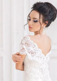 Appliqued Lace A-Line/Princess with Scalloped Neckline, Short Sleeves, and Court Train in Tulle BM bride