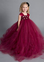 Stunning Sleeveless Square Neckline Tulle A-line Flower Girl Dress with Appliqued (Sweep Train) BM bride