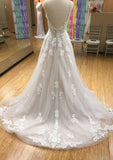 Appliqued Lace A-Line/Princess with Scalloped Neckline, Sleeveless Design, and Court Train in Tulle BM bride