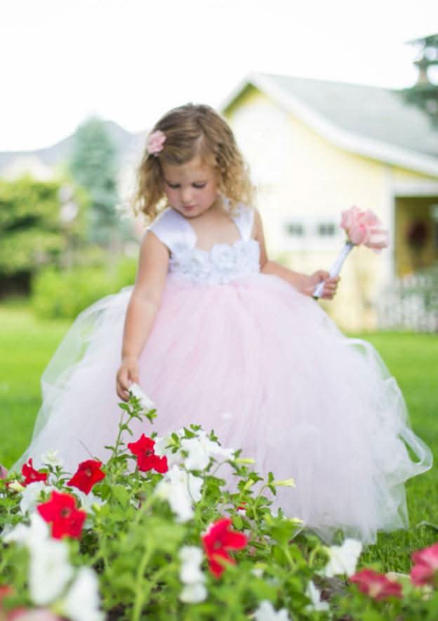 Elegant Sleeveless Square Neckline Floor-Length Tulle A-line Flower Girl Dress with Appliqued BM bride