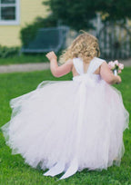 Elegant Sleeveless Square Neckline Floor-Length Tulle A-line Flower Girl Dress with Appliqued BM bride