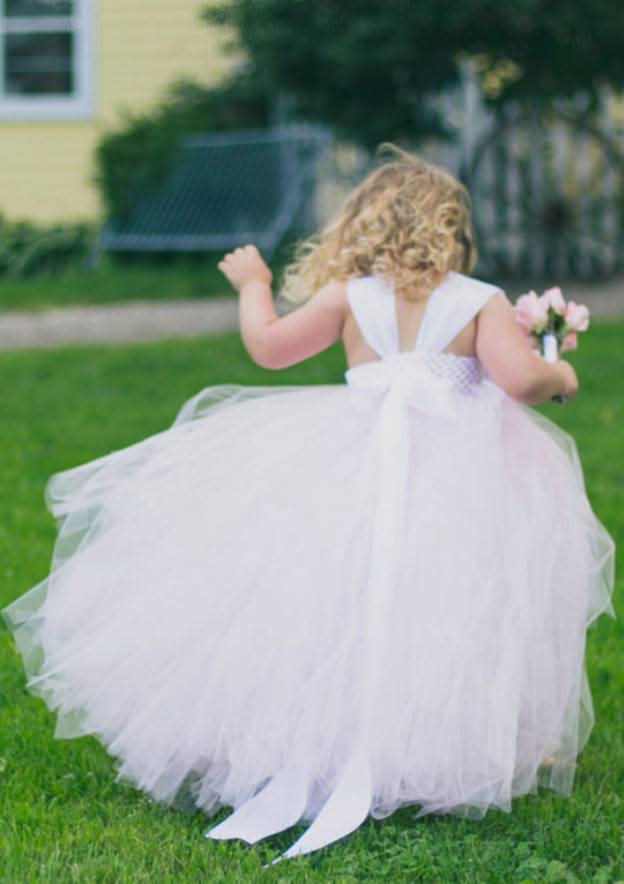 Elegant Sleeveless Square Neckline Floor-Length Tulle A-line Flower Girl Dress with Appliqued BM bride