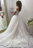 Gorgeous Ball Gown: Off-the-Shoulder Short Sleeve with Court Train in Tulle and Appliqued Lace BM bride