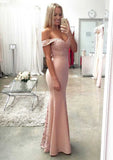 Trumpet/Mermaid Prom Dress, Jersey Fabric, Off-The-Shoulder, Floor-Length, With Lace BM bride