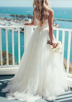 Romantic A-Line/Princess Sweetheart Sleeveless Tulle Wedding Dress with Elegant Sweep Train and Sashes BM bride