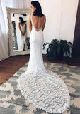 Split Lace Sheath/Column V-Neck Sleeveless Wedding Dress with Chapel Train BM bride
