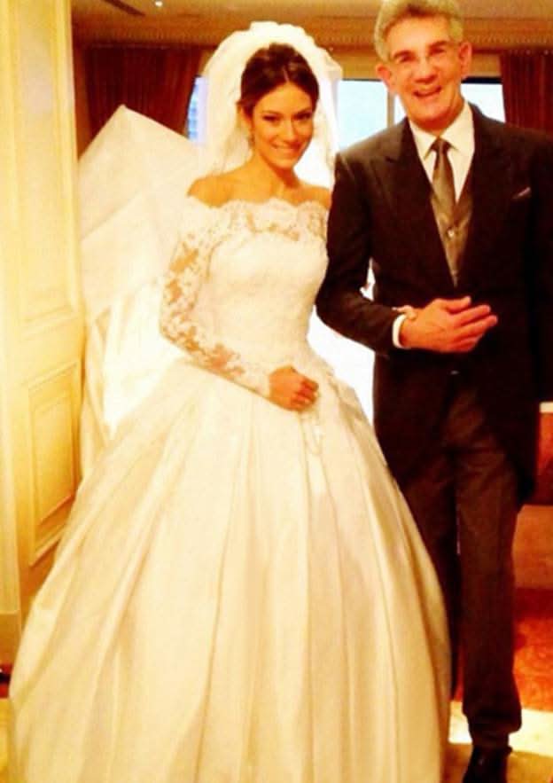 Elegant Ball Gown Off-the-Shoulder Full-Length Sleeve Sweep Train Satin Wedding Dress with Pleated Lace BM bride