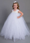 Ankle-Length Lace Satin Taffeta Wedding Party Dress with Charming Bowknot - A-line/Princess Scoop Neck Flower Girl Dress BM bride