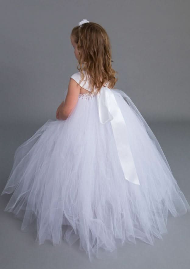 Ankle-Length Lace Satin Taffeta Wedding Party Dress with Charming Bowknot - A-line/Princess Scoop Neck Flower Girl Dress BM bride