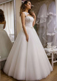 Bowknot Lace A-Line/Princess with Bateau Neckline and Sleeveless Design, Long Floor-Length Tulle BM bride