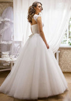 Bowknot Lace A-Line/Princess with Bateau Neckline and Sleeveless Design, Long Floor-Length Tulle BM bride