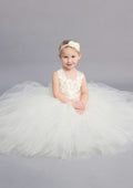 Ankle-Length Lace Tulle Wedding Party Dress with Bowknot Sashes - A-line/Princess Scoop Neck Flower Girl Dress BM bride