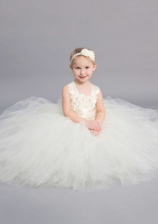 Ankle-Length Lace Tulle Wedding Party Dress with Bowknot Sashes - A-line/Princess Scoop Neck Flower Girl Dress BM bride