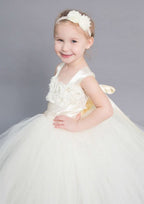 Ankle-Length Lace Tulle Wedding Party Dress with Bowknot Sashes - A-line/Princess Scoop Neck Flower Girl Dress BM bride